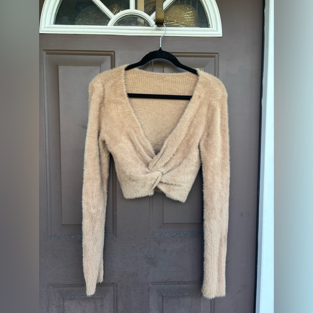 Aerie V-Neck Sweater in Soft Tan
